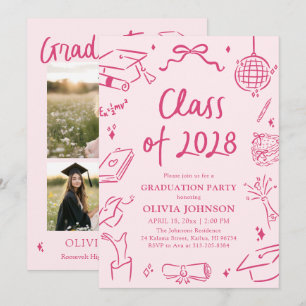 Invitation Fête de fin d'études 2028 dessinée à la main moder