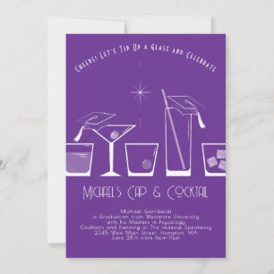 Invitation Fête de fin d'études à chapeau et cocktail Violet