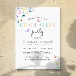 Invitation Fête de fin d'études arc-en-ciel pastel tendance P