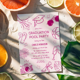 Invitation Fête de fin d'études au bord de la piscine avec de