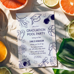 Invitation Fête de fin d'études au bord de la piscine avec de