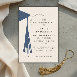 Invitation Fête de fin d'études au lycée avec un pompon bleu