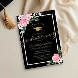 Invitation Fête de fin d'études au lycée Fleurs rose vif sur 