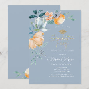Invitation Fête de fin d'études aux fleurs aquarelles bleu po