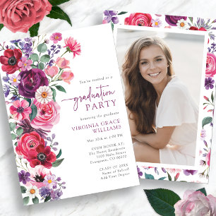 Invitation Fête de fin d'études aux fleurs colorées