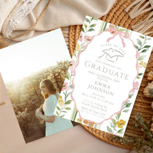 Invitation Fête de fin d'études aux fleurs pastel aquarelle v
