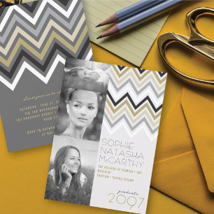Invitation Fête de fin d'études aux rayures Zig Zag Chevron é