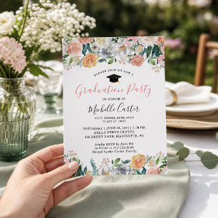 Invitation Fête de fin d'études aux roses de jardin