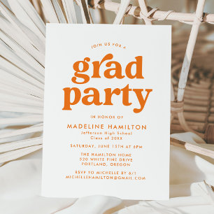 Invitation Fête de fin d'études avec une typographie orange g