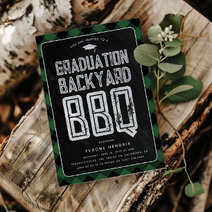 Invitation Fête de fin d'études BBQ à carreaux verts Bûcheron