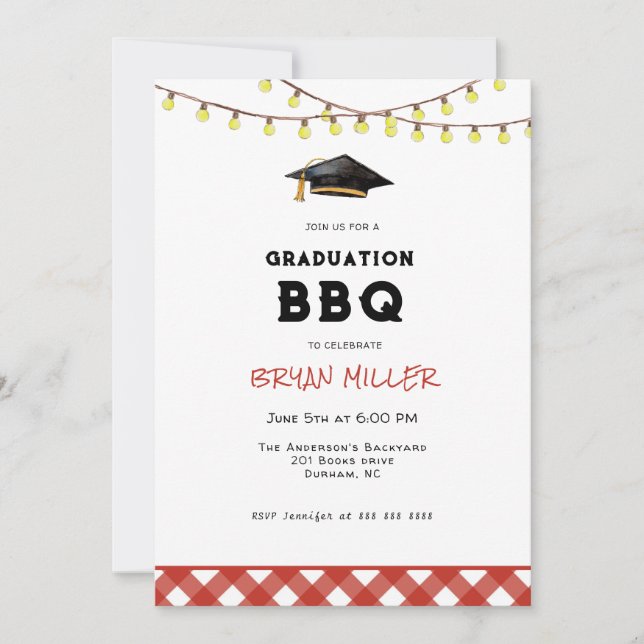 Invitation Fête de fin d'études BBQ dans la cour arrière rust (Devant)