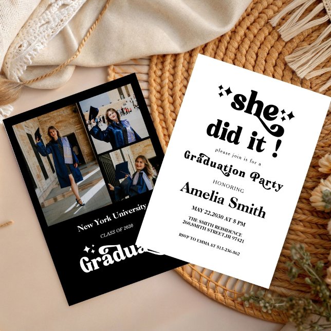 Invitation Fête de fin d'études de She Did It  Trois photos (Créateur téléchargé)