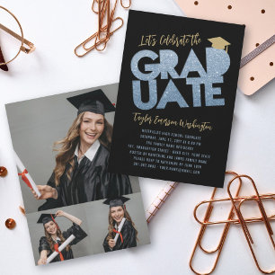 Invitation Fête de fin d'études Découpe Gradué Paillettes Ble