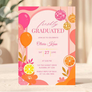 Invitation Fête de fin d'études Dégradé Rose Orange Frais
