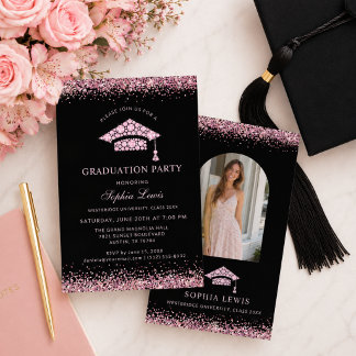 Invitation Fête de fin d'études élégante avec des diamants ro