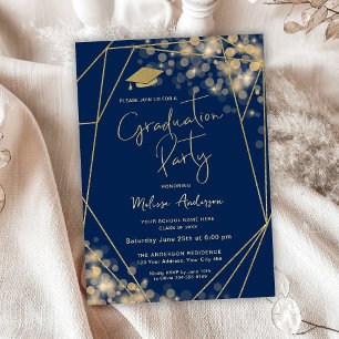 Invitation Fête de fin d'études élégante Bleu marine