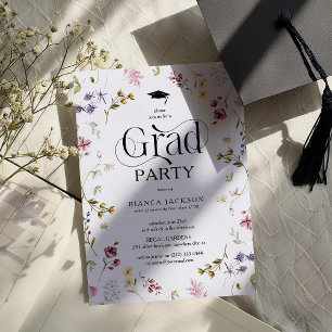 Invitation Fête de fin d'études Élégante Fleur Sauvageonne