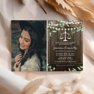 Invitation Fête de fin d'études en droit rustique avec photo