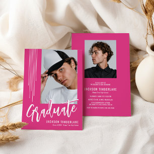 Invitation Fête de fin d'études en rose vif moderne avec phot