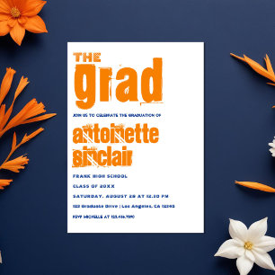 Invitation Fête de fin d'études en typographie grunge orange
