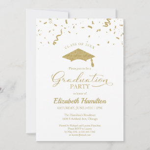 Invitation Fête de fin d'études Gold Confetti Blanc