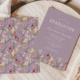 Invitation Fête de fin d'études Mauve à motif de fleurs sauva