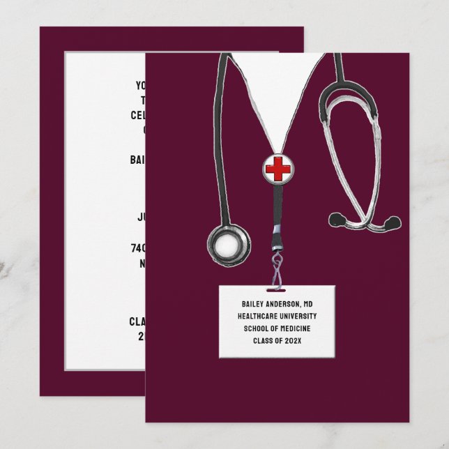 Invitation Fête de fin d'études Médicales (Devant / Derrière)