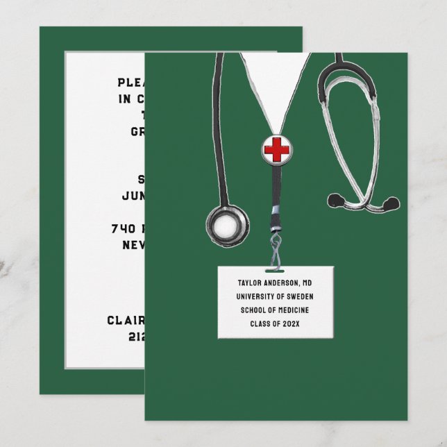 Invitation Fête de fin d'études Médicales (Devant / Derrière)