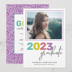 Invitation Fête de fin d'études moderne lettrage coloré tenda