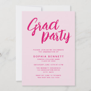Invitation Fête de fin d'études moderne tendance rose écritur