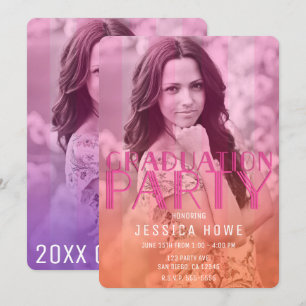 Invitation Fête de fin d'études Orange Rose Violet Photo de d