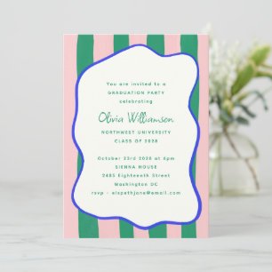 Invitation Fête de fin d'études rose et vert avec bordure ond