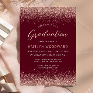 Invitation Fête de fin d'études Rose Gold Pailleté Bourgogne 