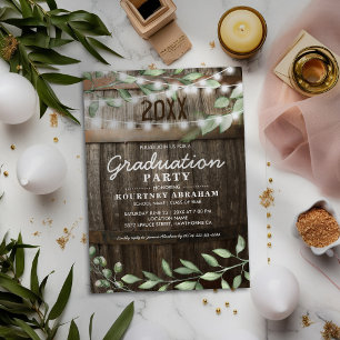 Invitation Fête de fin d'études Rustique avec Verdure