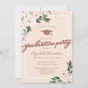 Invitation Fête de fin d'études secondaires Floral rose pâle