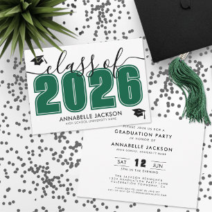 Invitation Fête de fin d'études Simple Green