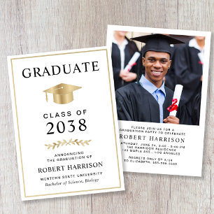 Invitation Fête de fin d'études universitaire élégante en bla