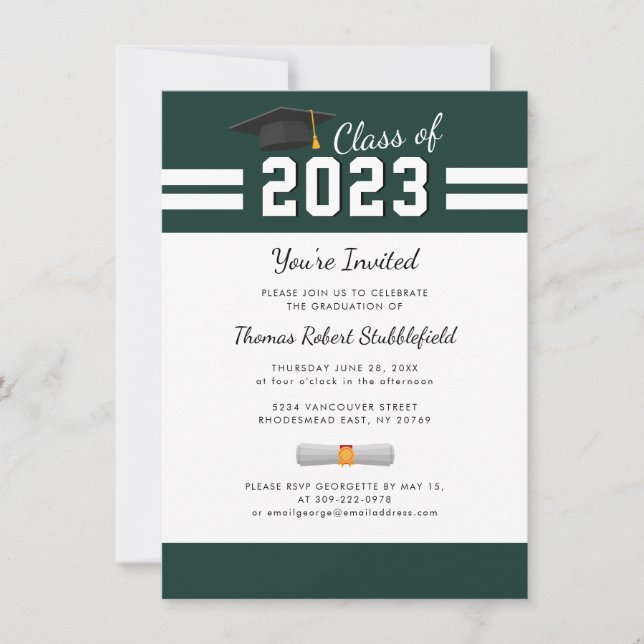 Invitation Fête de fin d'études Vert Blanc Collège 2023 (Devant)