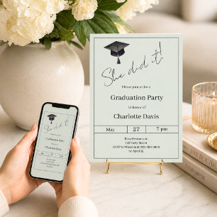 Invitation Fête de fin d'études vert sauge Elle a réussi