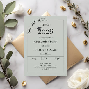 Invitation Fête de fin d'études vert sauge Elle a réussi