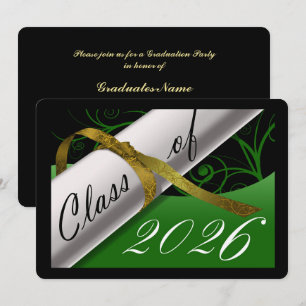 Invitation Fête de fin d'études verte et or