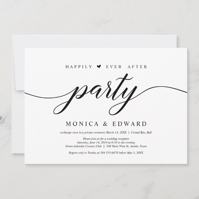 Invitation Fête de fin heureuse, évasion amoureuse de mariage (Devant)
