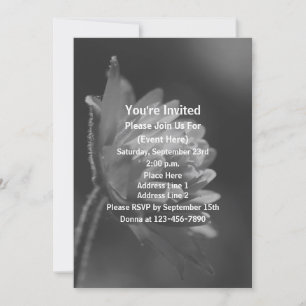 Invitation Fête de fleurs ensoleillées en noir et blanc