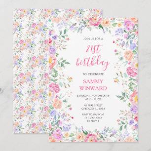Invitation Fête de Fleurs Sauvages pour 21 ans Anniversaire R