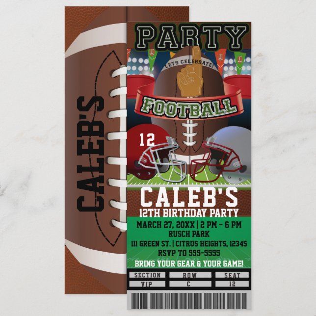 Invitation Fête de football Anniversaire VIP Jeu Ticket perso (Devant / Derrière)