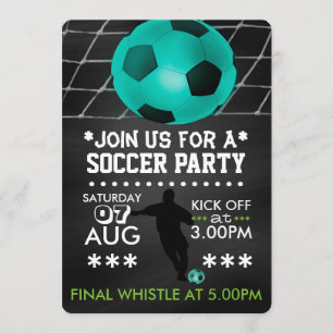 Invitation Fête de football ou soccer sur tableau noir