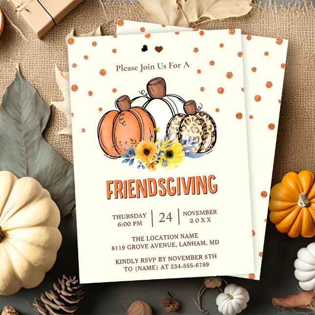 Invitation Fête de Friendsgiving de l'automne avec citrouille (Créateur téléchargé)