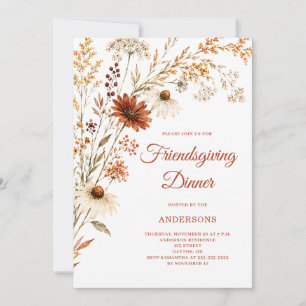 Invitation Fête de Friendsgiving Floral Automnal Rustique