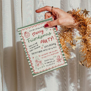 Invitation Fête de Friendsmas à rayures fantaisistes de Noël