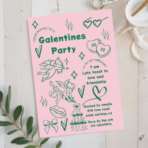 Invitation fête de galentine, galentine doodle Saint-Valentin